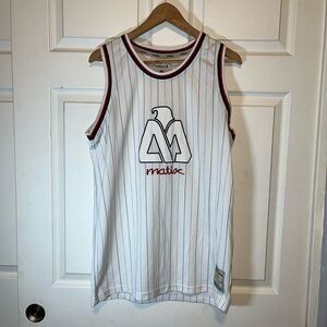 Matix White and Black Striped Tank with Logo Patch